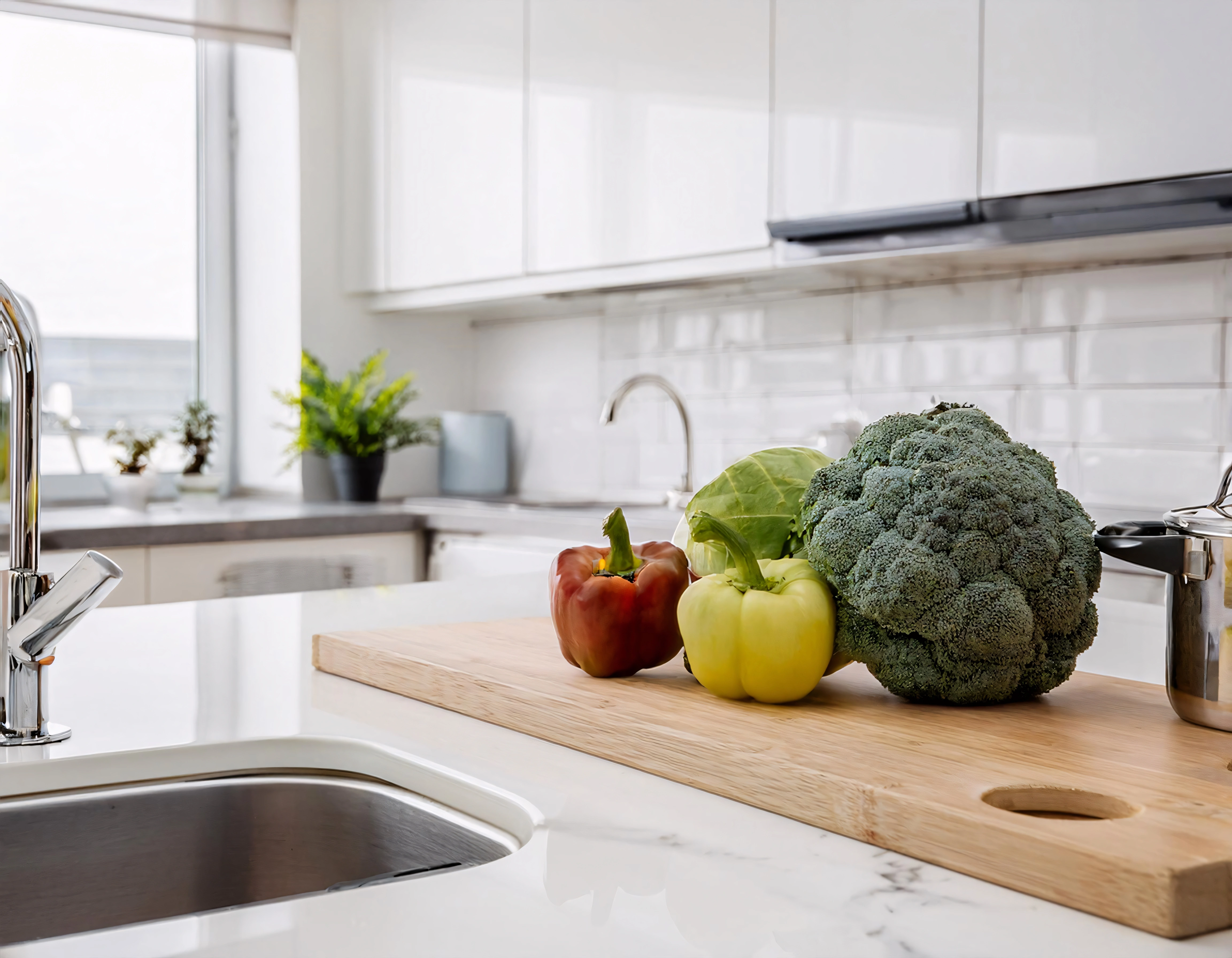 Elegant white kitchen with custom cabinet finishes