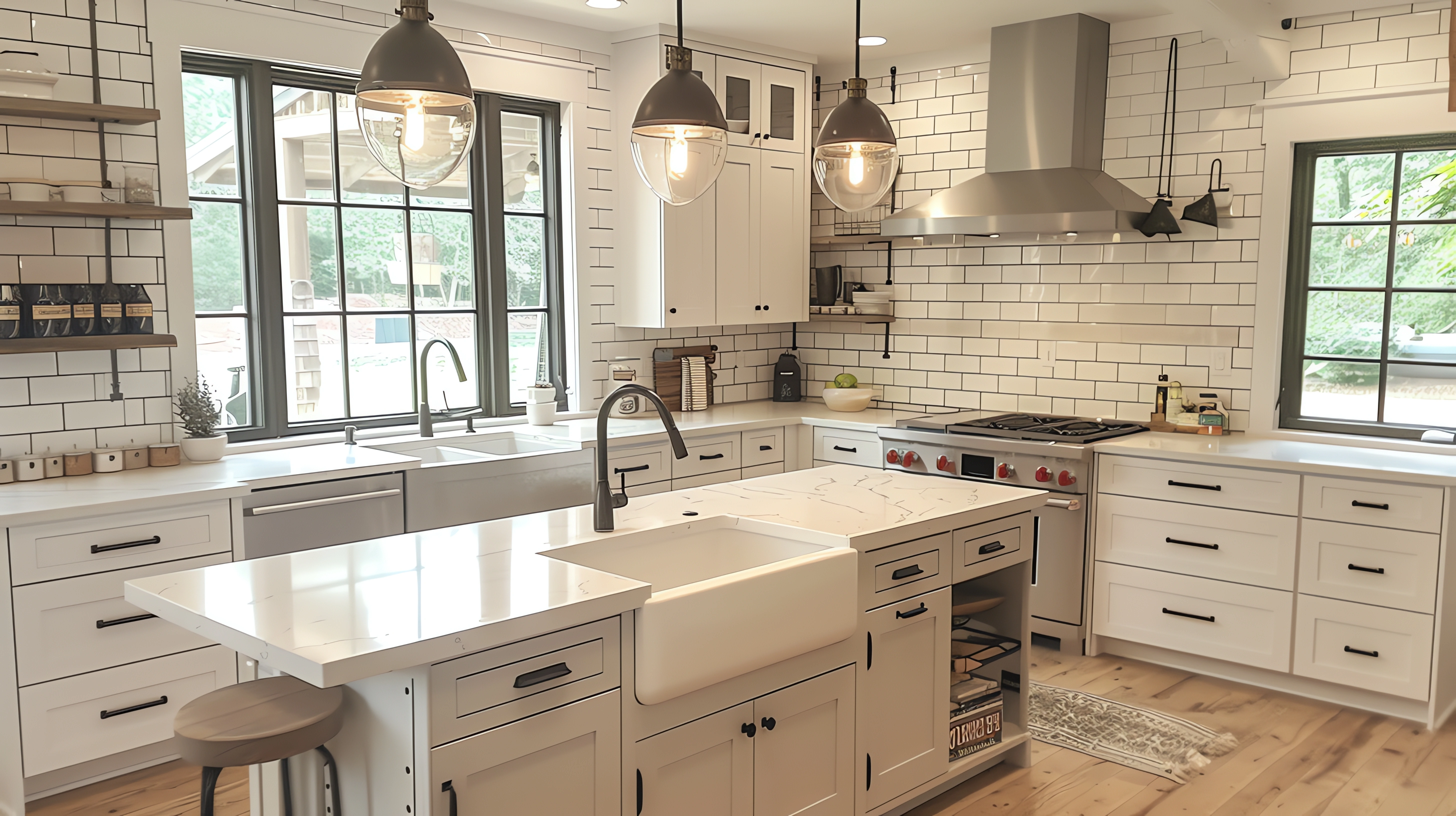 Farmhouse kitchen featuring tailored wood cabinetry