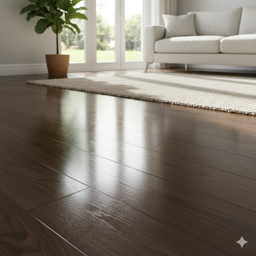 High-gloss laminate floor in modern living room