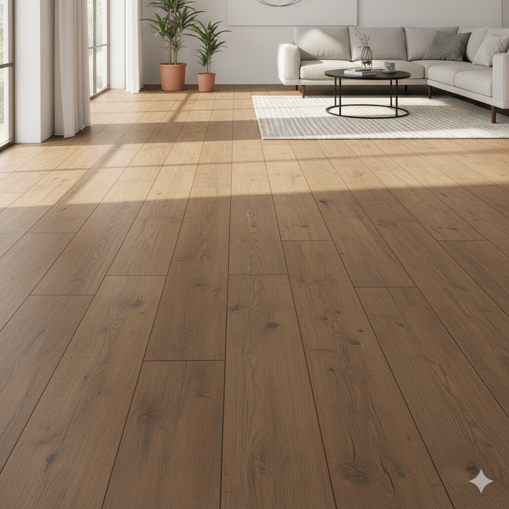 Wide-plank laminate flooring for open concept space
